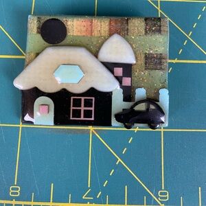 House Pins By Lucinda House & Car Snowy Winter Scene